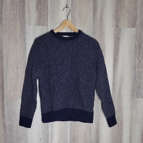 🛍J Crew Mens Large Rugged Merino Sweater Navy White Knit‎ Warm Casual Preppy - Picture 1 of 6